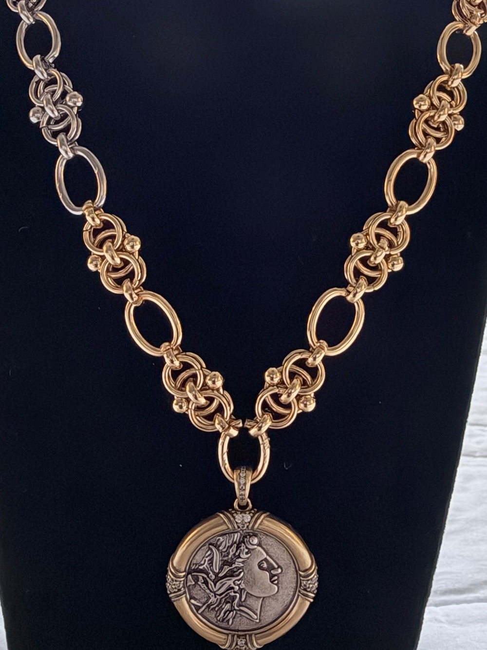 Gold Two-Tone Medallion Necklace with Coin Pendant